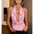 thumbnail image 5 of Women's Halter Neck Vest Summer Sleeveless Open Back Fashionable Sequins Flower Tank Tops, 5 of 5