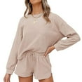 thumbnail image 2 of Combinaison d'Été pour Femmes, Décontractée, Col en V, Manches Courtes, Taille à Cordon, Pantalon Capri, Tenue de Pyjama, 2 of 7