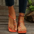 thumbnail image 2 of Xfvqtps Thong Sandals for Women Flat Open Square Toe Metal Bead Flip Flops Orange, 2 of 9