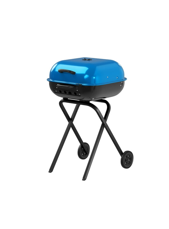 Americana Walk-A-Bout 100% Pre-Assembled Portable Steel Charcoal Grill in Blue