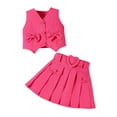 thumbnail image 3 of BLVB Kids Girls Summer 2 Piece Outfits Solid Color Sleeveless Button Vest Tank Tops Pleated Skirt with Belt Fashion Clothes Set, 3 of 6
