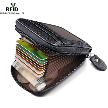 Men's Wallet Genuine Leather Credit Card Holder RFID Blocking Zipper Pocket