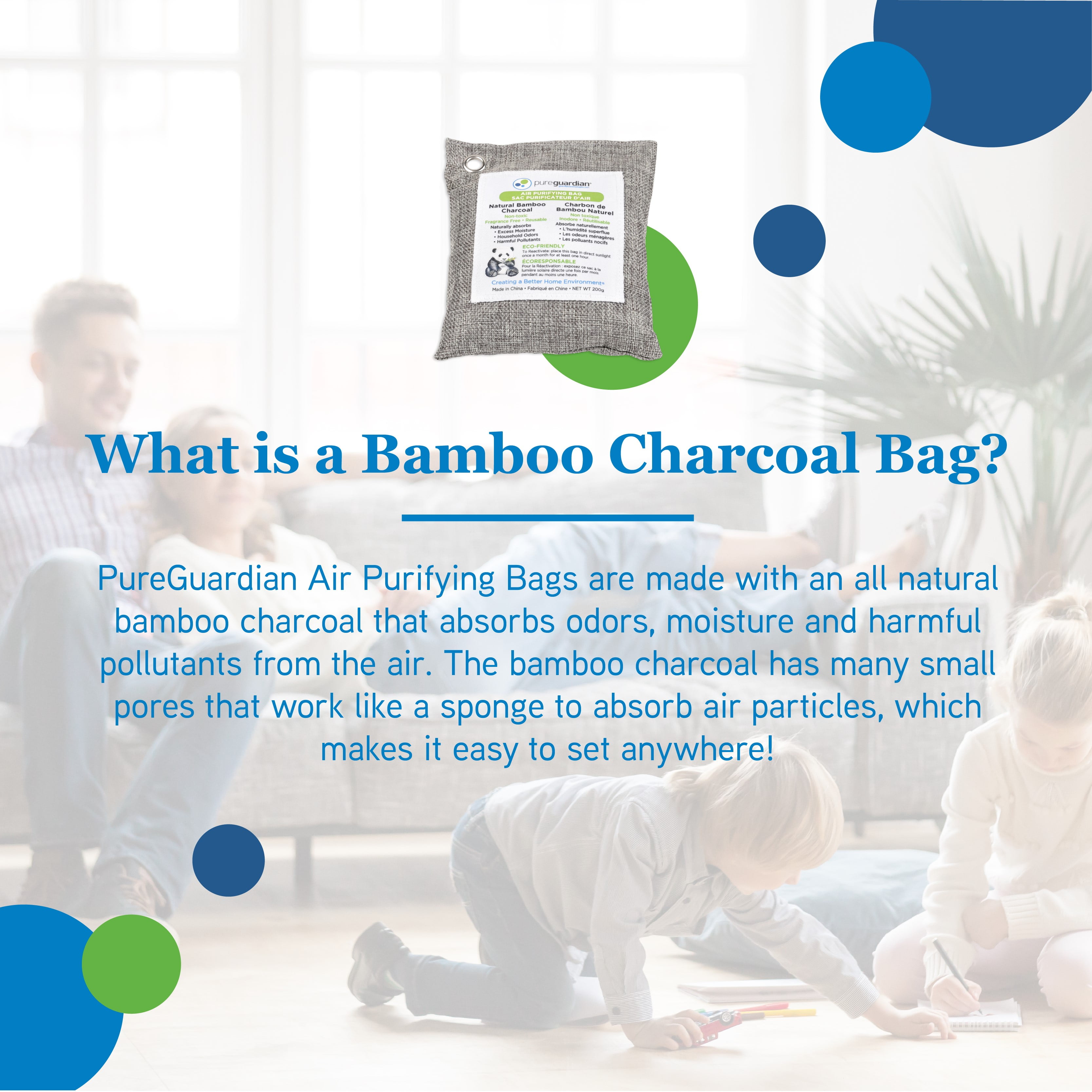 PureGuardian 100g Bamboo Charcoal Air Purifying Bag with Odor Control, 8-Pack, CB1008PK, Unscented