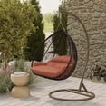 thumbnail image 2 of LeisureMod Hanging Swing Chair Two-Person Seater Egg Chair Brown Frame in Teardrop Design with Armrest Removable Zippered Washable Polyester Cushion Cover for Indoor and Patio Recluse Collection, 2 of 11
