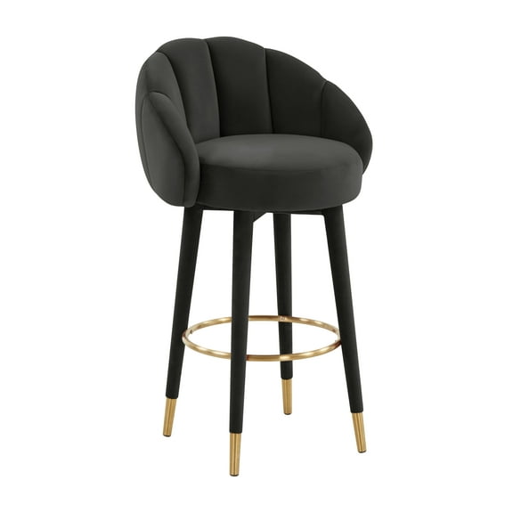 TOV Furniture Myla Black Velvet Swivel Bar Stool with Gold Tipped Legs