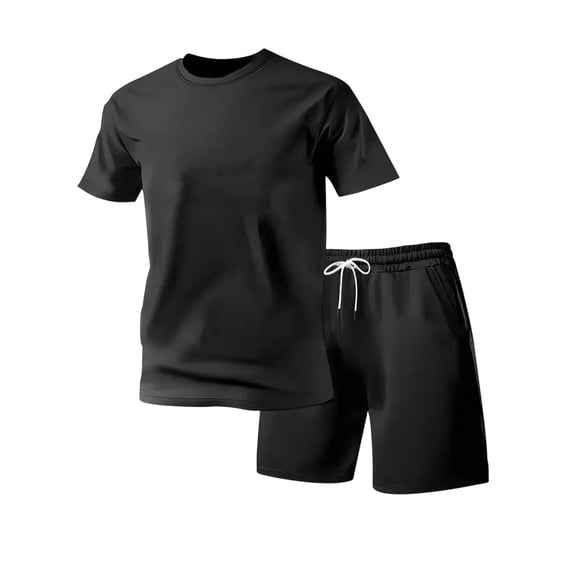 TKKCS Mens 2 Piece Activewear Sets- Short Sleeve Crew Neck T-Shirt and Drawstring Shorts Pullover Summer Casual Lightweight Tracksuits Outfits Black Size 2XL