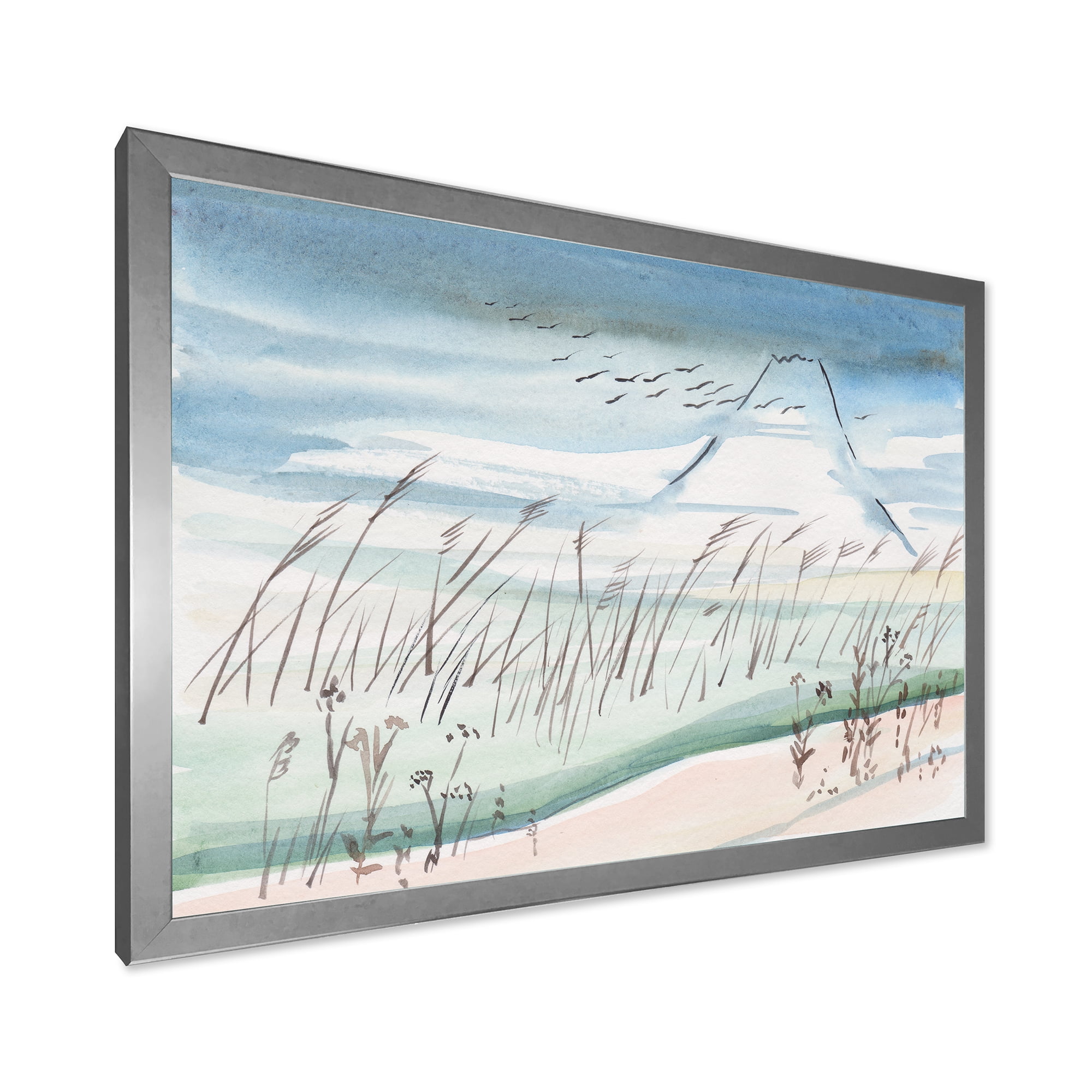 Designart 'Crane Birds Flying Over Snowy Montain' Traditional Framed Art Print