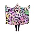 thumbnail image 3 of HATIART Couverture à Capuche Coloré Rayé Léopard Couverture Portable Comfotable à Capuche Jeter Wrap 40x50 Pouces, 3 of 3