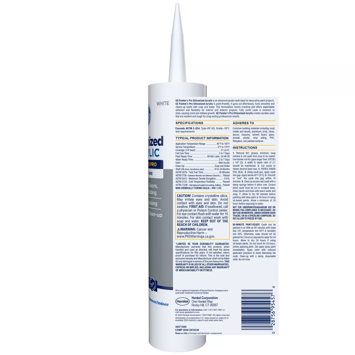 (12 pack) GE Siliconized Acrylic Painters Pro Sealant Seal & Paint, Pack of 1, White 10 fl oz Cartridge