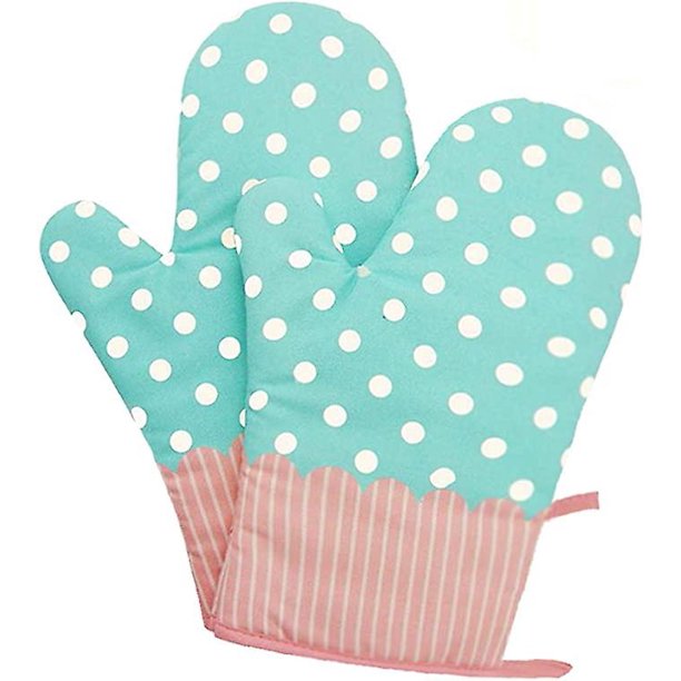 Dos juegos de guantes para horno (puntos azules y blancos), horno microondas, horno de barbacoa, guantes de algodón para hornear, guantes de cocina, guantes de cocina resistentes al calor,