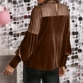 thumbnail image 4 of HongQid Women Patchwork Velvet Tops Mock Neck Puff Long Sleeve Spring Fall Vintage Dressy Blouse, 4 of 7