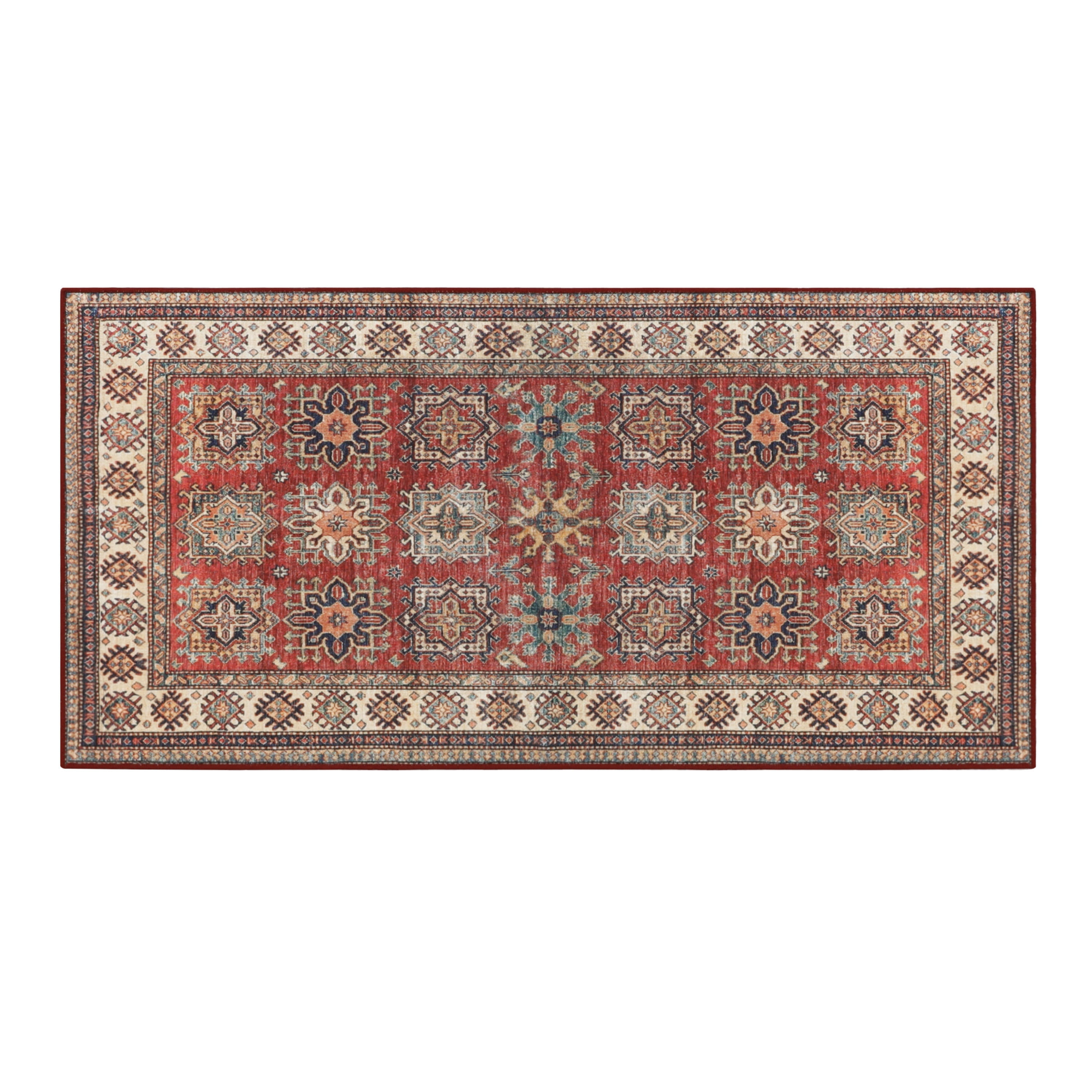 Washable Skid-Resistant Accent Rug Geometric Red 24" x 48"