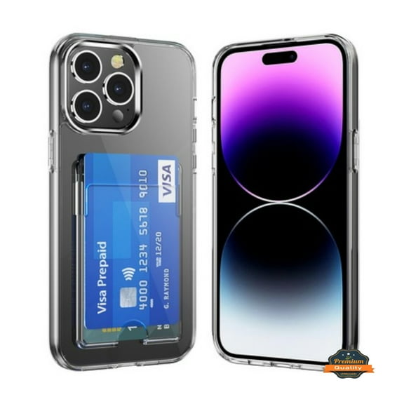 For Apple iPhone 15 (6.1") Wallet Rubber Acrylic TPU with Credit Card ID Slot Holder Design Slim Fit Thin Shockproof Phone Case Cover by Xpression - Clear