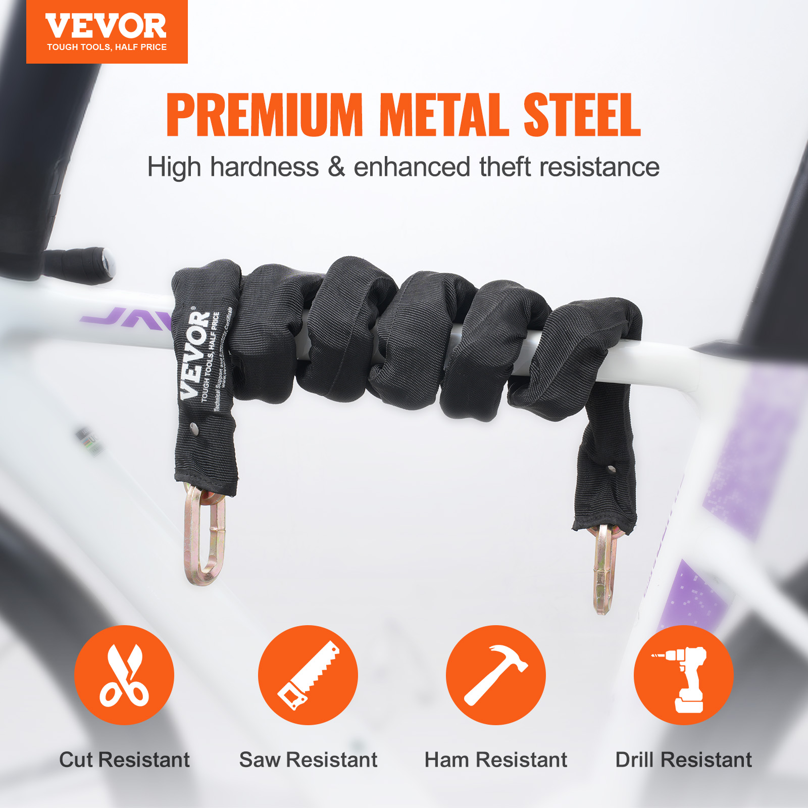 VEVOR Bike Chain Lock, 5.91 Ft Security Bicycle Chain Lock, Heavy Duty Metal Steel Anti-Theft High Security Bike Locks,Perfect for Bike, Motorcycle, Scooter, Bicycle, Door, Fence, Gate, 9.5mm,Black