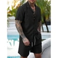 thumbnail image 3 of Men's 2 Pieces Outfits Summer Beach Set See Through Sheer Short Sleeve Shirts and Shorts Sets, 3 of 6