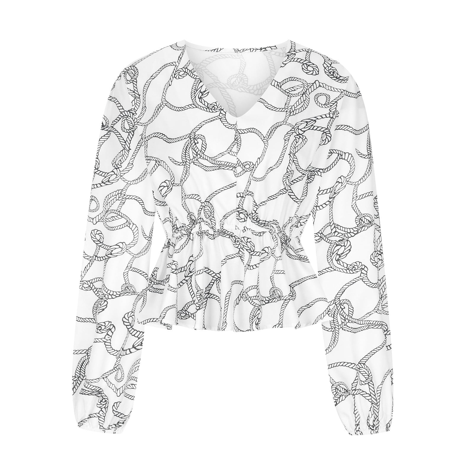 Women's Autumn And Winter V-Neck Print Waist Lantern Sleeve Temperament Women's Top Plus Size Blouses Shirt Dressy for Fall