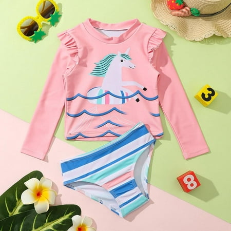 

Uccdo Toddler Girls Rashguard Swimsuit Set 12M-6T Little Girl Long Sleeve Printed Bathing Suits Swimwear