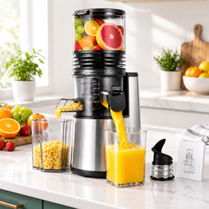 Cold Press Slow Masticating Juicer with Stainless Steel Auger 5.8 Wide Chute