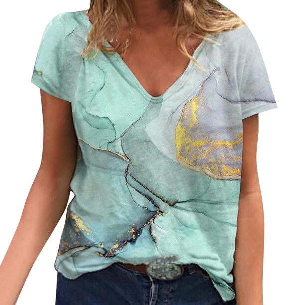 Camisetas sin mangas Gibobby con cuello en V Estampado color agua verano para mujer