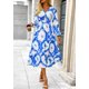 thumbnail image 3 of Vestido Midi PRETTYGARDEN Floral con Escote en V y Mangas Largas Azul Talla M, 3 of 9