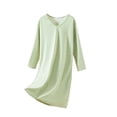 thumbnail image 2 of NominalSnug Nightgowns for Women Long Sleeve Sleepshirts V Neck Pajamas Dress Solid Color Comfy Nightshirts, 2 of 8