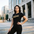thumbnail image 4 of Womens Believe Script Gold Shimmer Application Cool Inspirational T shirt Womens Graphic Tees, 4 of 9