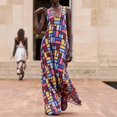 thumbnail image 3 of Women Geometric Grid‑Print Sleeveless Scoop‑Neck A‑Line Maxi Dress, Casual Summer Long Dress, 3 of 9