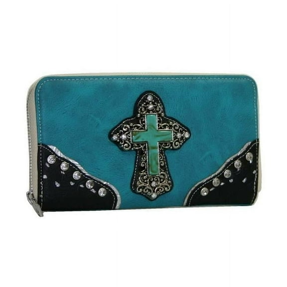 Ritz WC677-TQ Western Zip Around Rhinestone Cross Wallet, Turquoise