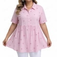 thumbnail image 2 of VBVC Women's and Women's Plus Button Down Shirt , Ladies' Short Sleeve Smock Tunic Top , Striped Babydoll Summer Flowy Blouse For Women, Pink , S-5XL, 2 of 6
