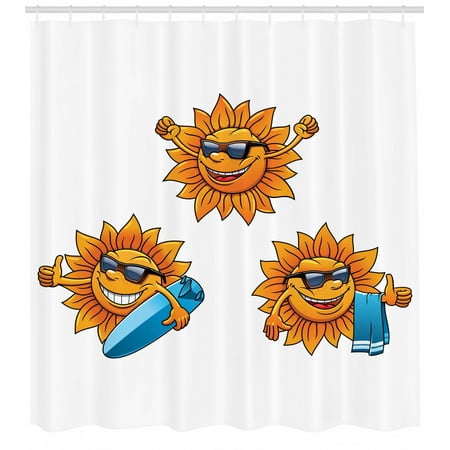 Cartoon Decor Surf Sun Characters Wearing Shades And Surfboards