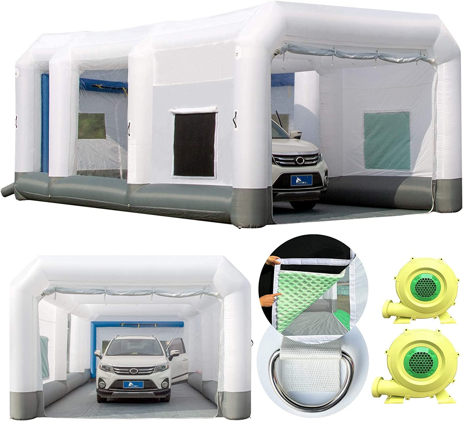 GORILLASPRO Portable Inflatable Paint Booth 26x15x10Ft with 2 Blowers (750W+950W) &Air Draft Device