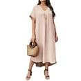 thumbnail image 5 of Women's Spring/Summer Casual V Neck Solid Color Loose Fit Plus Size Dress Womens plus Size Dinner Dresses Skater Dresses for Women plus Sizes Short plus Size Dress 2x Dress for Women plus Size plus, 5 of 6