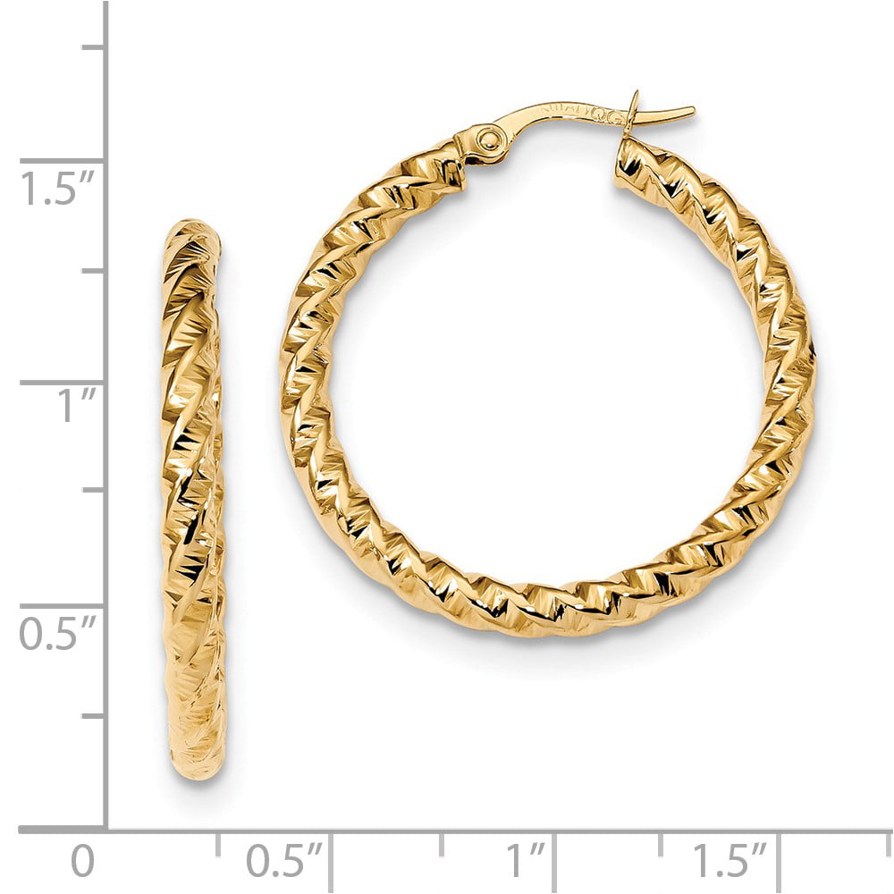 14kt Yellow Gold Polished 3mm Twisted Hoop Earrings 