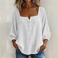 thumbnail image 3 of ZGRBOU 3/4 Sleeve Cotton Linen Shirts for Women Square Neck Button Loose Basic Tops Summer Casual Solid Daily T-Shirts, 3 of 6