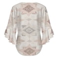 thumbnail image 6 of Pale Pink Geometric Tile Pattern Women's V-Neck Blouse With 3/4 Ruffled Bell Sleeves Casual Top Ladies Blouses, 6 of 7