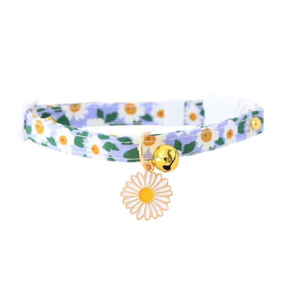 Floral Print Cat Collar, Breakaway Safety Cat Collar with Bell, Daisy Pendant Pet Collar, for Daily Indoor Outdoor Cat Wear