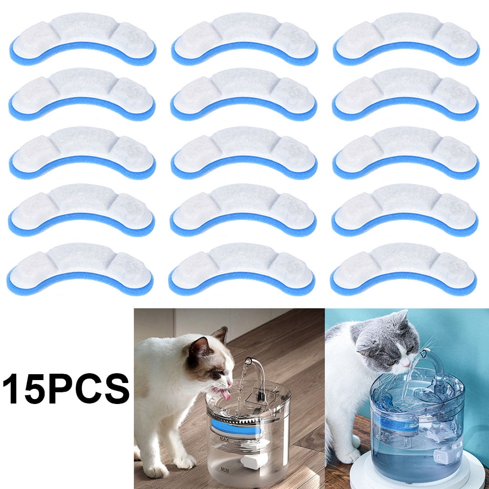Yucurem 15PCS Pet Water Fountain Replacement Filter Upgrade Cat Fountain Filter Arc-Shaped Water Fountain Filters with 4 Filtration System for Dog Kitty Spout Cat Fountain