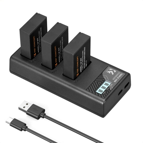 K&F CONCEPT 3-Pack LP-E17 Battery and Upgraded 3-Slot LCD Charger Compatible with Canon EOS R100 R50 RP R10 R8, Rebel T8i T7i T6i T6s SL2 SL3 EOS M3 M5 M6 200D 77D 750D 760D 800D 8000D Camera