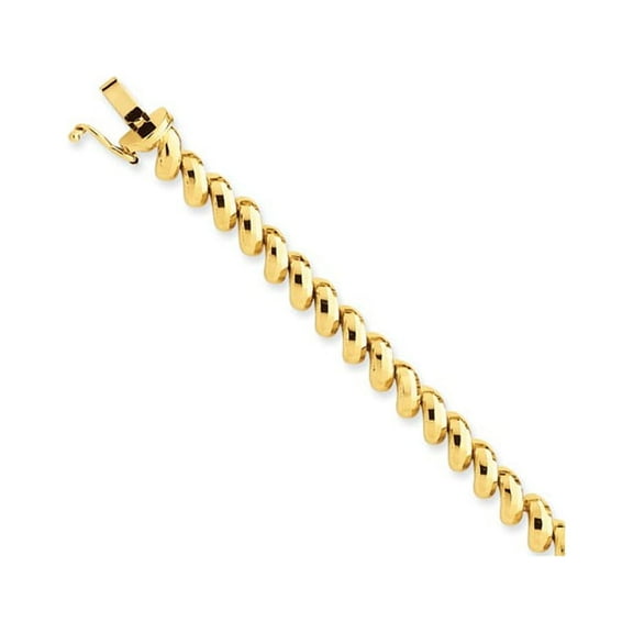 Real 14kt Yellow Gold Faceted San Marco Chain Bracelet; 7 inch; for Adults and Teens; for Women and Men