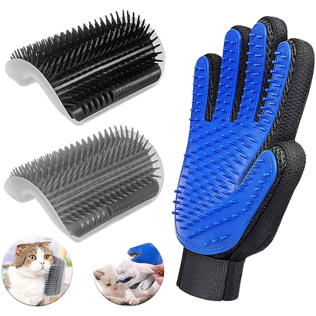 Dbuy 3 Pack Cat Grooming Set - Self Groomer Massage Combs with Catnip, Mitts Brush Gloves for Short and Long Fur, Hair Remover Tool