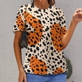 thumbnail image 6 of Leopard Print Pattern Womens Tops Women's Fashion Casual Short Sleeve Flower Print Round Neck Pullover Top Blouse, 6 of 6