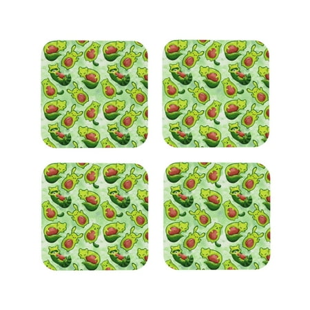 

Fuzoiu Avocado color cute animals Print Leather Coasters Set Drink Coasters Set of 4 for Tabletop Protection Durable PVC Coasters Home Décor and Housewarming Gift-Square