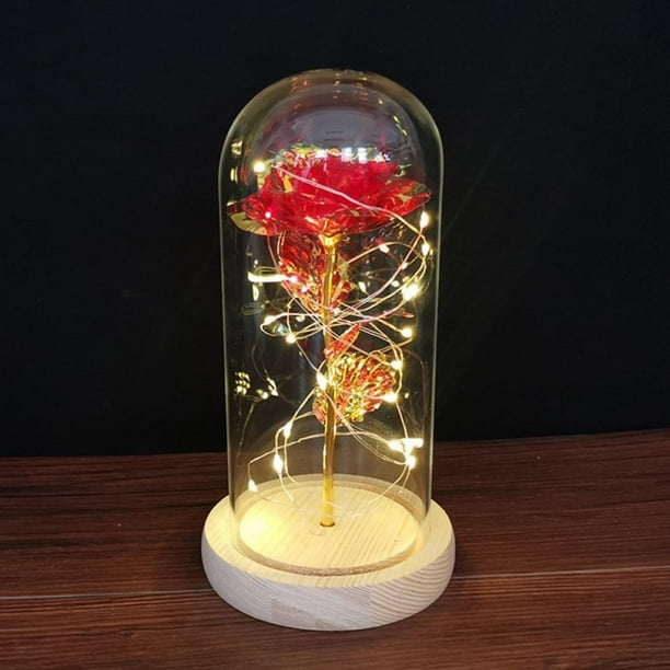 LED Rose Flower In Glass Dome With Lights Infinity Crystal Rose Flower
