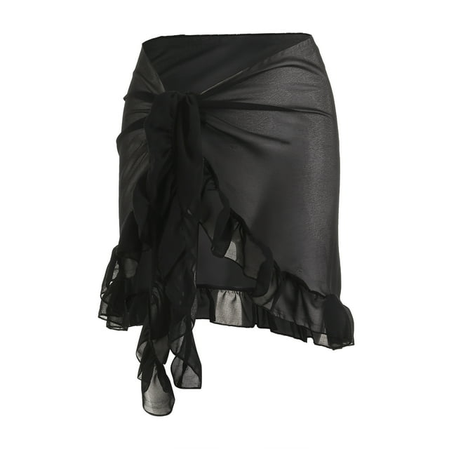 Fortune Women Mesh Mini Ruffle Skirts Cover Up Candy Color Bathing Skirt Beachwear Wrap