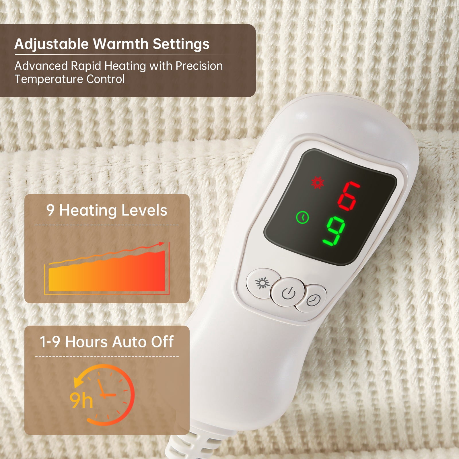 Heated Blanket Queen Size, Washable Heated Blanket Electric, Electric Blanket, Cream, 84" x 90", Blanket Warmer Heating blanket Heat Warming Blanket Electric Blanket Heater