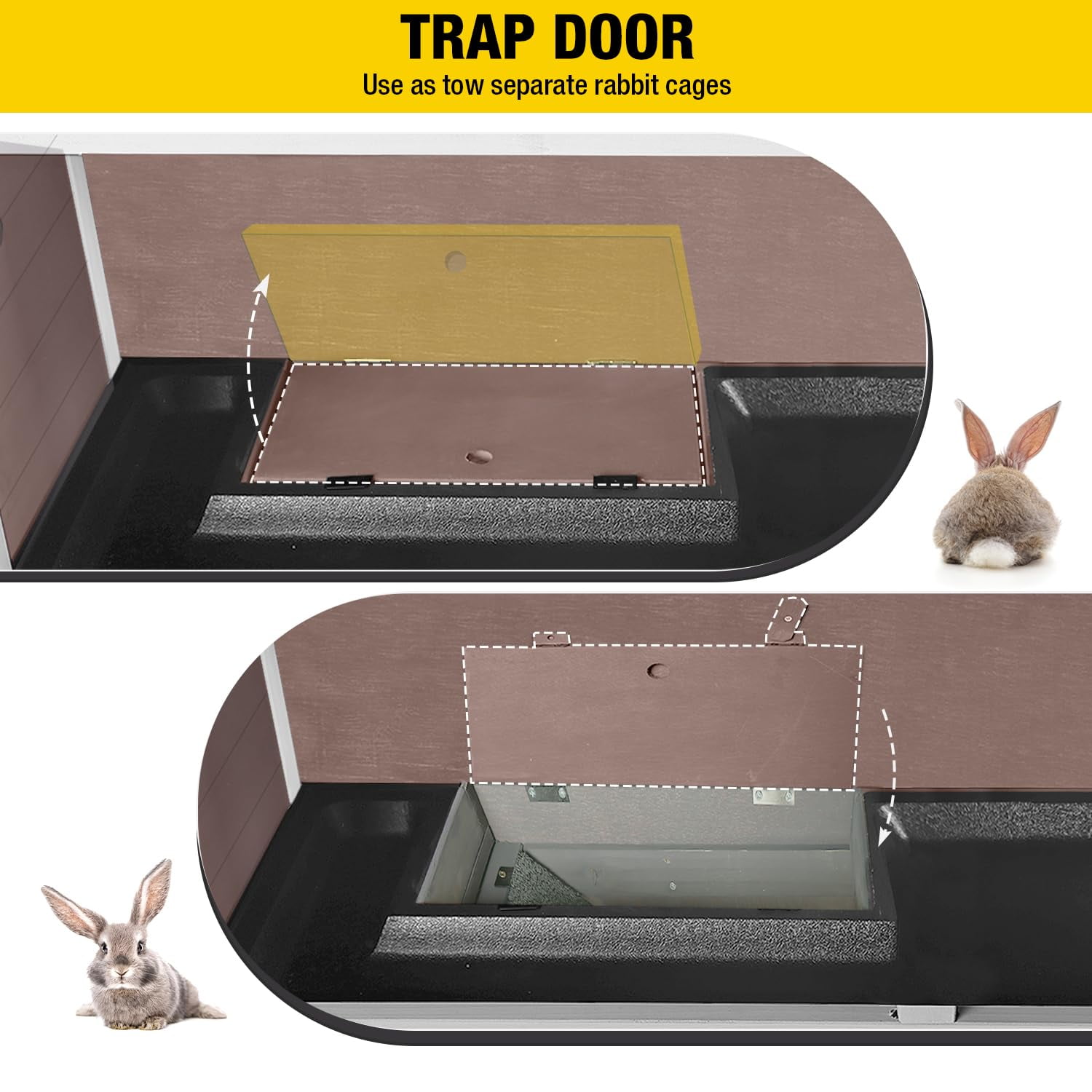 AIVITUVIN Wooden Rabbit Hutch Indoor Outdoor Rabbit Cage with Two Removable Trays Bunny Cage on Wheels Pet House Guinea Pig Cage 2 Story (Brown)