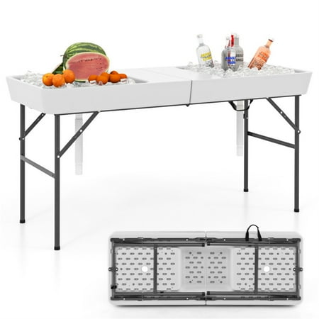 5 FT Portable Picnic Table with Double Sink, Ideal for Outdoor Parties, Ice Cooling Function, Easy Setup