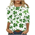 thumbnail image 2 of POTETI St Patricks Day Shirts Womens Plus Shamrock 3/4 Sleeve Crew Neck Shirt Tops, 2 of 5