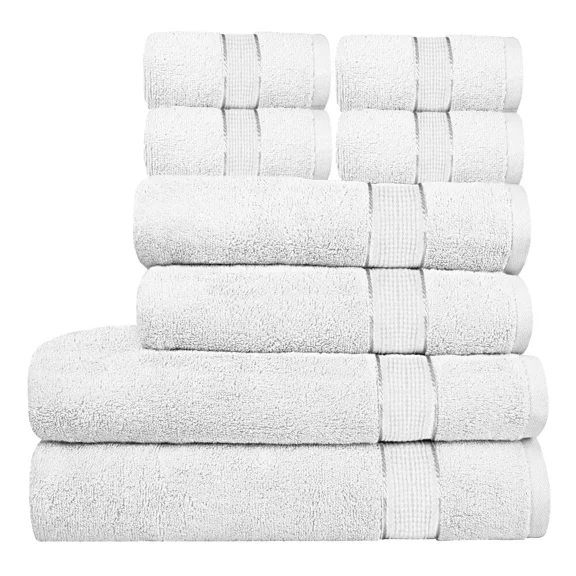 Huba Homes White Towel Set of 8, 600 GSM Bath Towels, 100% Premium Cotton