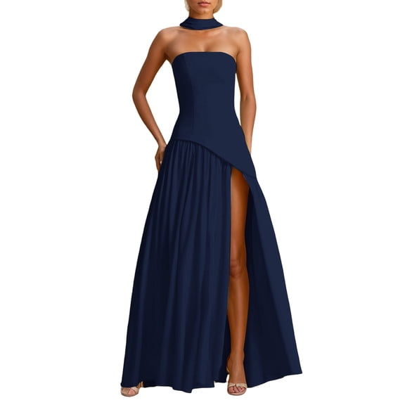 oqasdz Women Casual Dress Elegant Strapless Midi Dress For Wedding Party Evening Formal Occasion Summer Solid Color Cozy Female Dailywear
